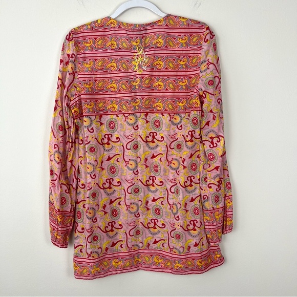 Vintage Y2k Lucky Brand Embroidered Boho Paisley Cotton Top - Picture 6 of 8
